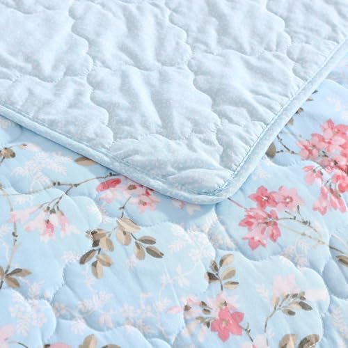 Laura Ashley Full Queen Quilt Set with Shams - Floral Print 100 Cotton