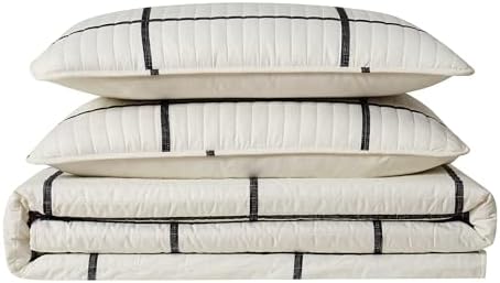 TRULY SOFT Kurt Windowpane Ivory Black Quilt Set