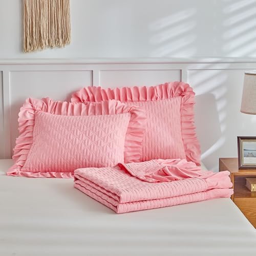 UOZZI Ruffled Quilt Bedding Set Queen 96x96