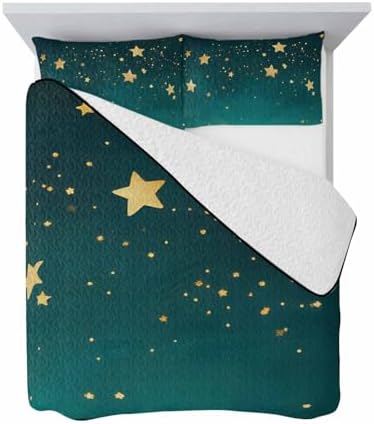 Litter Star Dream Yellow Star on Teal Blue Twin XL Quilt Set