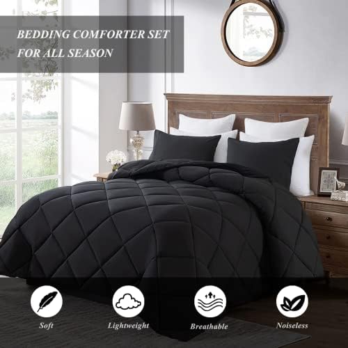 ELNIDO QUEEN Lightweight King Comforter Set - 3 Piece Black 200GSM