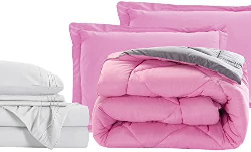 Elegant Comfort 7-Piece Twin XL Bed-in-a-Bag - PinkGray