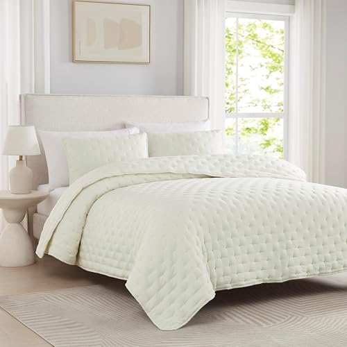 WDCOZY Ivory Cloud Quilt Twin Bedding Set