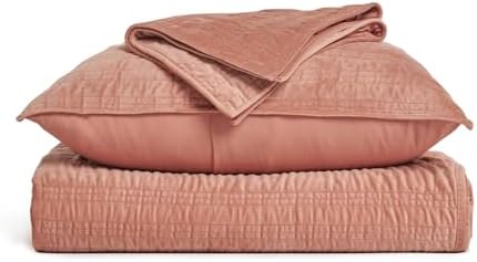 EVERGRACE Velvet Quilt Set Queen Size Pink Clay