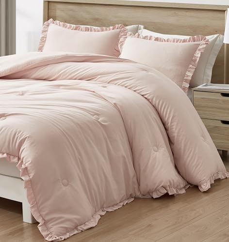 Chezmoi Collection Nora 3-Piece Comforter Set Queen Blush