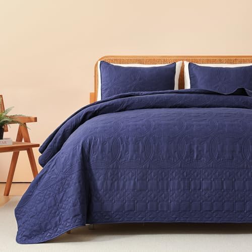 Yogeneg Navy Blue Queen Quilt Set with Pillow Shams