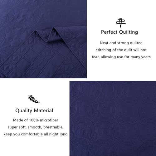 Yogeneg Navy Blue Queen Quilt Set with Pillow Shams