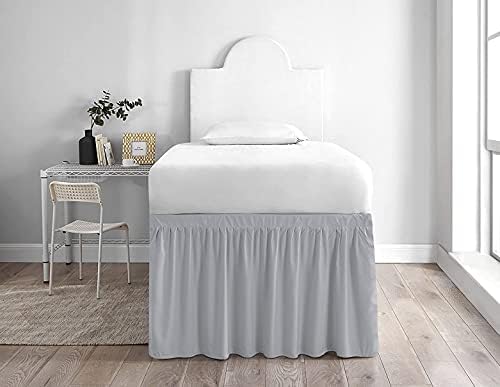 Twin XL Ruffled Silver Bed Skirt - Extra Long 32 Inch Drop