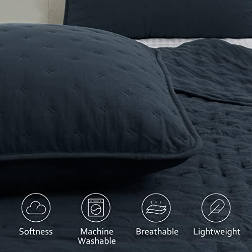 ROARINGWILD Navy Blue Queen Quilt Set with Pillow Shams - 3 Piece 90x90 Inches