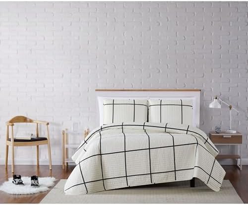 TRULY SOFT Kurt Windowpane Ivory Black Quilt Set
