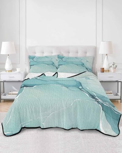 PRINT PICTURE ARTHOME Twin XL Blue Marble Quilt Set with Pillow Covers
