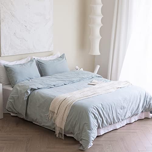 BISELINA French Linen Duvet Cover Set - King Size Dusty Blue