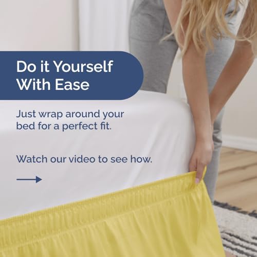 CGK Unlimited Wrap Around Dust Ruffle Bed Skirt with 2 Pillowcases Bundle - Yellow