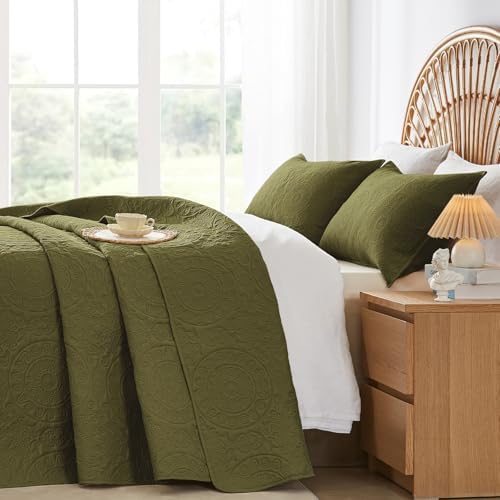 WURUIBO Olive Green Quilt Set Twin Size