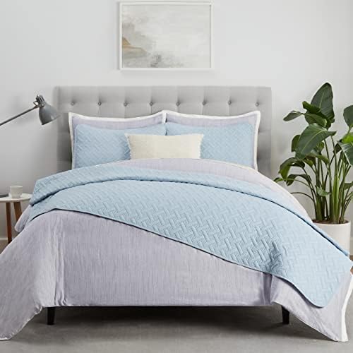 Serta ComfortSure Soft 3-Piece Quilt Bedding Set Light Blue