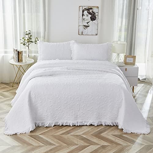Brandream 5-Piece White Quilt Set Cotton Queen Size
