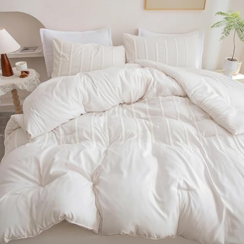 3Pcs Tufted Duvet Cover Set Ivory Twin XL