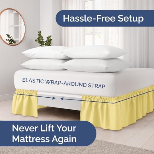 CGK Unlimited Wrap Around Dust Ruffle Bed Skirt with 2 Pillowcases Bundle - Yellow