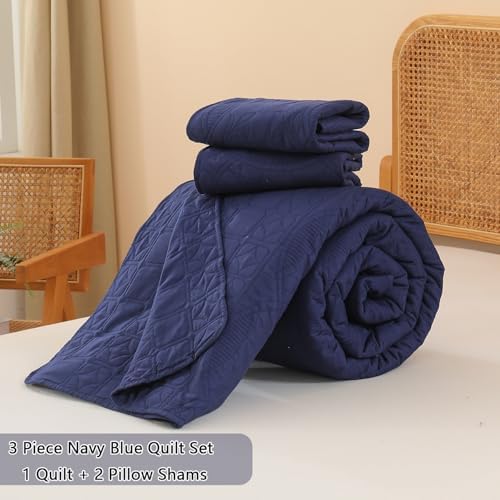 Yogeneg Navy Blue Queen Quilt Set with Pillow Shams