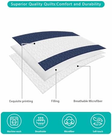 Chees D Zone Twin XL Quilt Set Navy Blue Nautical Stripes