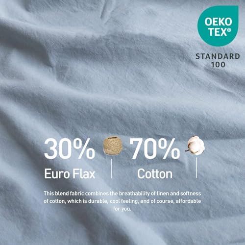 BISELINA French Linen Duvet Cover Set - King Size Dusty Blue