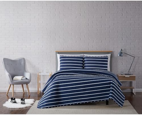 TRULY SOFT Navy Stripe Twin XL Quilt Set