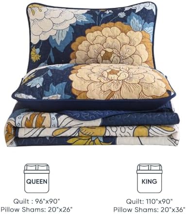DJY Navy Floral Quilt Set 3 Piece Boho