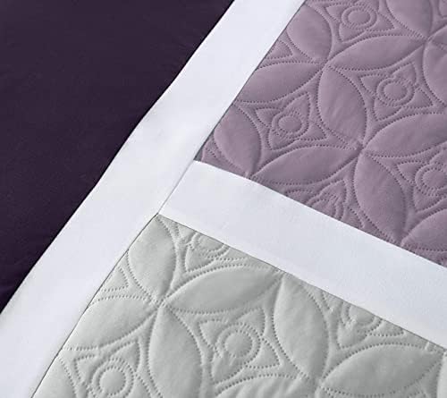 Chezmoi Upland 7-Piece Quilted Comforter Set LavenderGrayPurple California King