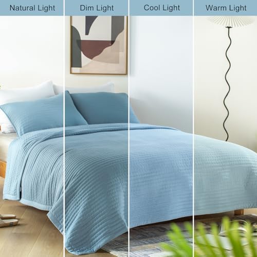 DAWNDIOR King Quilt Set - 104x90 Blue