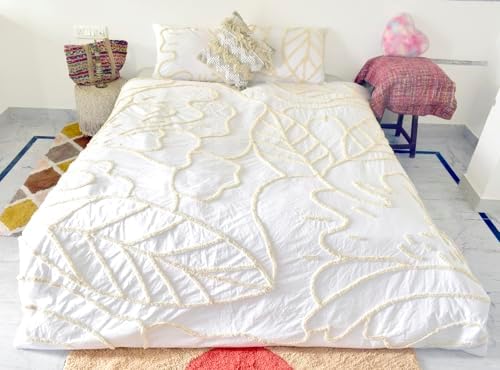 5 Piece Boho Duvet Cover Set - White Floral