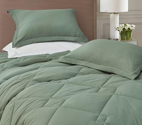 Chezmoi Logan Sage Green Comforter Set Twin XL