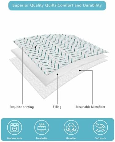 RisQiten Twin XL Teal Striped Reversible Quilt Set 1