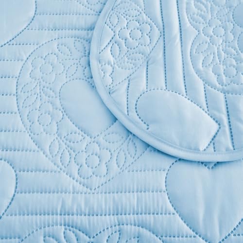 Auemtyn Light Blue Heart Pattern Quilt Set 1