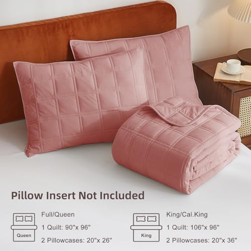 Wondnuga Velvet Quilt Set 3 Piece Pink FullQueen Size