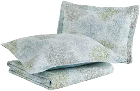 Laura Ashley Twin Quilt Set with Matching Sham Saltwater Blue 100 Cotton