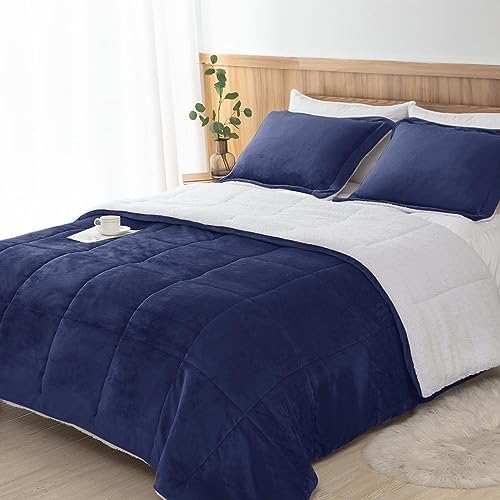 Seward Park Navy Blue Sherpa Comforter Set Twin XL