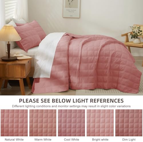 Wondnuga Velvet Quilt Set 3 Piece Pink FullQueen Size
