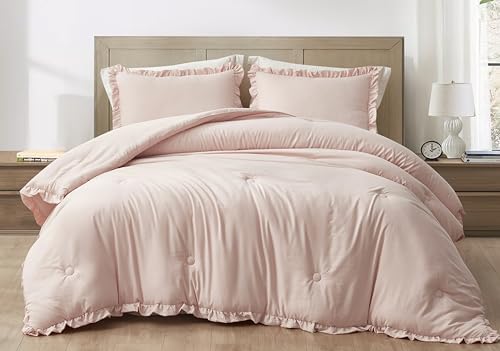 Chezmoi Collection Nora 3-Piece Comforter Set Queen Blush