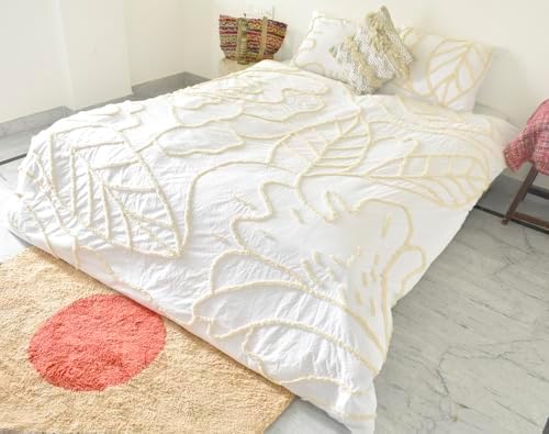 5 Piece Boho Duvet Cover Set - White Floral
