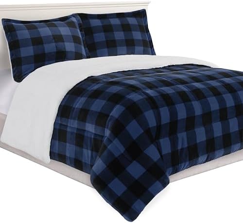 Elegant Comfort 3-Piece Buffalo Plaid Comforter Set King Blue