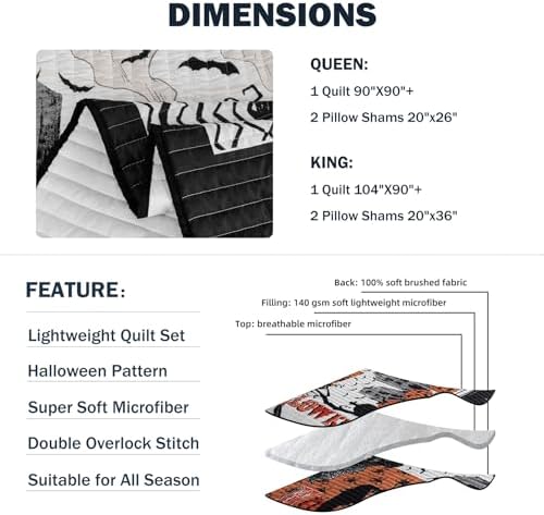 Cmfshape Halloween Quilt Set Queen Size Black Reversible