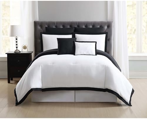 TRULY SOFT Hotel Themed Comforter Set White and Black 7-Piece