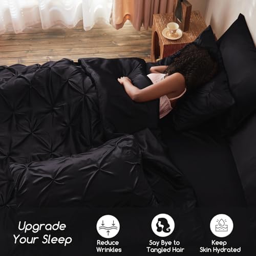 MRHM Satin Comforter Set Twin XL 5 Piece Black