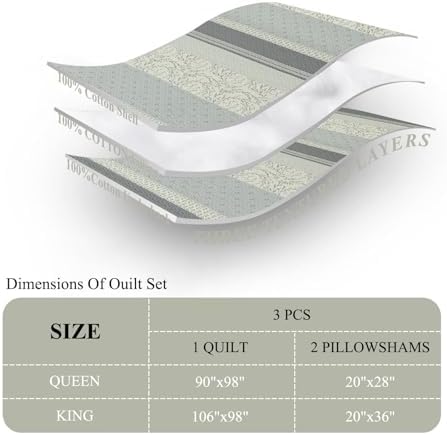 DDUOXIN 100 Cotton Queen Quilt Set - Modern Stripe