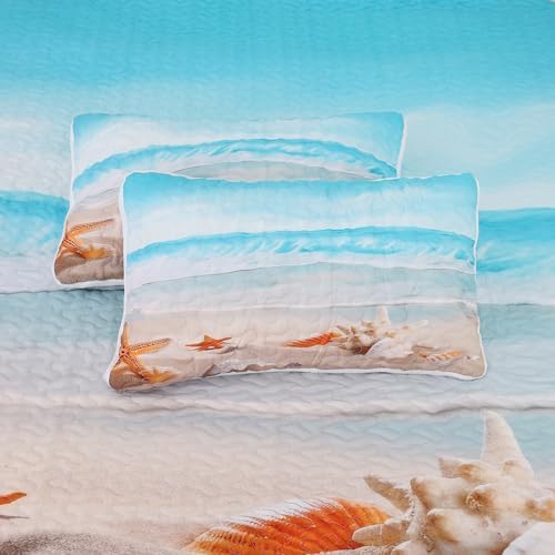 Blue Coastal Quilt Set Twin 2 Pieces Microfiber