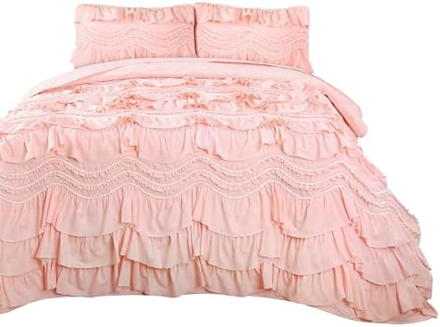 Lush Decor Kemmy Ruffled Quilt 3 Piece King Set PeachBlush
