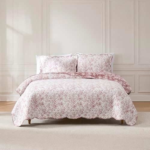 Lush Decor Peony Toile Reversible Cotton Quilt 3 Piece Set