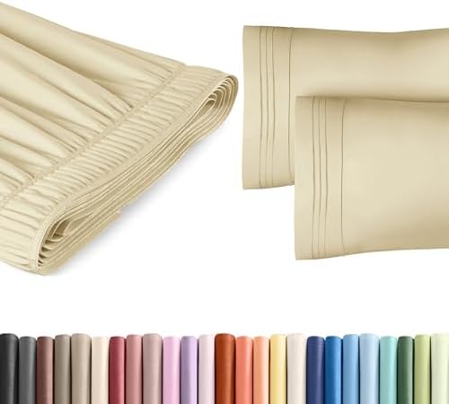 CGK Unlimited Wrap Around Dust Ruffle Bed Skirt 2 Pillowcases Set - Beige