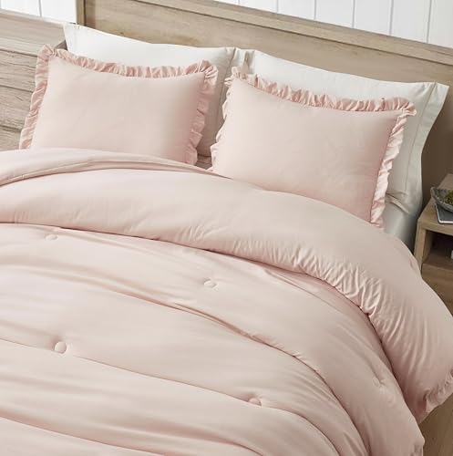 Chezmoi Collection Nora 3-Piece Comforter Set Queen Blush