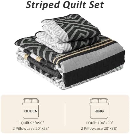 WONGS BEDDING King Size Quilt Set Black 3 Pieces 1